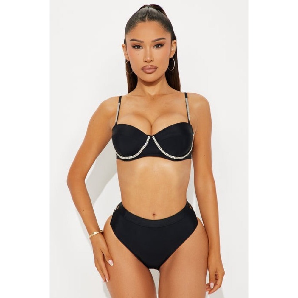 Fashion nova black bikini vacation travel S rhinestone summer beach coquette